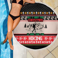 Hiking Christmas Beach Blanket with Mountains Trees and Winter Holiday Pattern - Wonder Print Shop