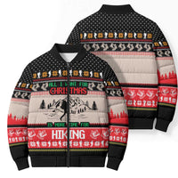 Hiking Christmas Bomber Puffer Jacket with Mountains Trees and Winter Holiday Pattern - Wonder Print Shop