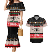 Hiking Christmas Couples Matching Mermaid Dress and Hawaiian Shirt with Mountains Trees and Winter Holiday Pattern - Wonder Print Shop