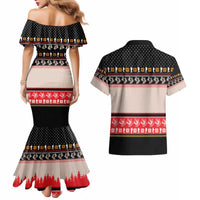 Hiking Christmas Couples Matching Mermaid Dress and Hawaiian Shirt with Mountains Trees and Winter Holiday Pattern - Wonder Print Shop