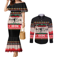 Hiking Christmas Couples Matching Mermaid Dress and Long Sleeve Button Shirt with Mountains Trees and Winter Holiday Pattern - Wonder Print Shop