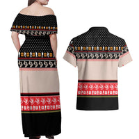 Hiking Christmas Couples Matching Off Shoulder Maxi Dress and Hawaiian Shirt with Mountains Trees and Winter Holiday Pattern - Wonder Print Shop