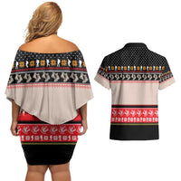 Hiking Christmas Couples Matching Off Shoulder Short Dress and Hawaiian Shirt with Mountains Trees and Winter Holiday Pattern - Wonder Print Shop
