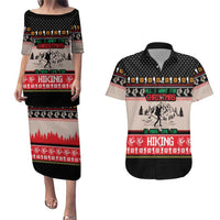 Hiking Christmas Couples Matching Puletasi and Hawaiian Shirt with Mountains Trees and Winter Holiday Pattern - Wonder Print Shop