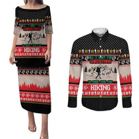 Hiking Christmas Couples Matching Puletasi and Long Sleeve Button Shirt with Mountains Trees and Winter Holiday Pattern - Wonder Print Shop