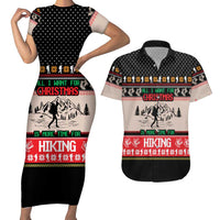 Hiking Christmas Couples Matching Short Sleeve Bodycon Dress and Hawaiian Shirt with Mountains Trees and Winter Holiday Pattern - Wonder Print Shop