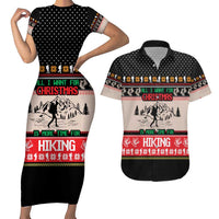 Hiking Christmas Couples Matching Short Sleeve Bodycon Dress and Hawaiian Shirt with Mountains Trees and Winter Holiday Pattern - Wonder Print Shop
