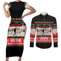 Hiking Christmas Couples Matching Short Sleeve Bodycon Dress and Long Sleeve Button Shirt with Mountains Trees and Winter Holiday Pattern - Wonder Print Shop