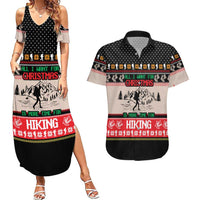 Hiking Christmas Couples Matching Summer Maxi Dress and Hawaiian Shirt with Mountains Trees and Winter Holiday Pattern - Wonder Print Shop