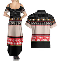 Hiking Christmas Couples Matching Summer Maxi Dress and Hawaiian Shirt with Mountains Trees and Winter Holiday Pattern - Wonder Print Shop