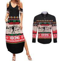 Hiking Christmas Couples Matching Summer Maxi Dress and Long Sleeve Button Shirt with Mountains Trees and Winter Holiday Pattern - Wonder Print Shop