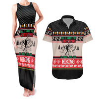 Hiking Christmas Couples Matching Tank Maxi Dress and Hawaiian Shirt with Mountains Trees and Winter Holiday Pattern - Wonder Print Shop