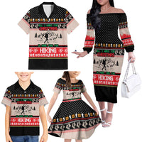 Hiking Christmas Family Matching Off The Shoulder Long Sleeve Dress and Hawaiian Shirt with Mountains Trees and Winter Holiday Pattern - Wonder Print Shop