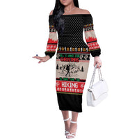 Hiking Christmas Family Matching Off The Shoulder Long Sleeve Dress and Hawaiian Shirt with Mountains Trees and Winter Holiday Pattern - Wonder Print Shop