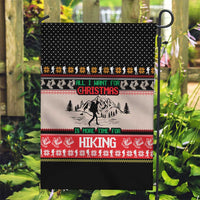 Hiking Christmas Garden Flag with Mountains Trees and Winter Holiday Pattern - Wonder Print Shop