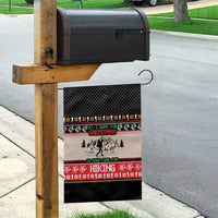 Hiking Christmas Garden Flag with Mountains Trees and Winter Holiday Pattern - Wonder Print Shop