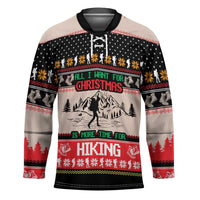 Hiking Christmas Hockey Jersey with Mountains Trees and Winter Holiday Pattern - Wonder Print Shop