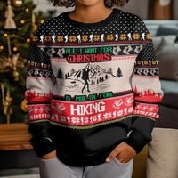 Hiking Christmas Kid Ugly Christmas Sweater with Mountains Trees and Winter Holiday Pattern - Wonder Print Shop