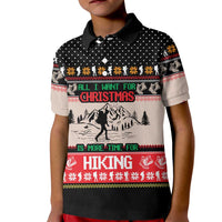 Hiking Christmas Kid Polo Shirt with Mountains Trees and Winter Holiday Pattern - Wonder Print Shop