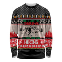 Hiking Christmas Long Sleeve Shirt with Mountains Trees and Winter Holiday Pattern - Wonder Print Shop