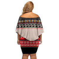 Hiking Christmas Off Shoulder Short Dress with Mountains Trees and Winter Holiday Pattern - Wonder Print Shop