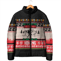 Hiking Christmas Padded Jacket with Mountains Trees and Winter Holiday Pattern - Wonder Print Shop