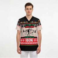 Hiking Christmas Scrub Top with Mountains Trees and Winter Holiday Pattern - Wonder Print Shop