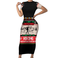 Hiking Christmas Short Sleeve Bodycon Dress with Mountains Trees and Winter Holiday Pattern - Wonder Print Shop