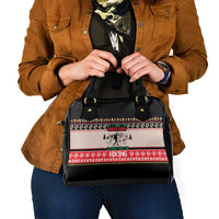 Hiking Christmas Shoulder Handbag with Mountains Trees and Winter Holiday Pattern - Wonder Print Shop