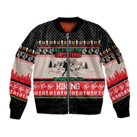 Hiking Christmas Sleeve Zip Bomber Jacket with Mountains Trees and Winter Holiday Pattern - Wonder Print Shop