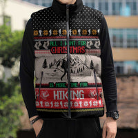 Hiking Christmas Sleeveless Puffer Jacket with Mountains Trees and Winter Holiday Pattern - Wonder Print Shop