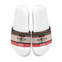 Hiking Christmas Slide Sandals with Mountains Trees and Winter Holiday Pattern - Wonder Print Shop