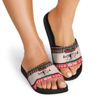 Hiking Christmas Slide Sandals with Mountains Trees and Winter Holiday Pattern - Wonder Print Shop