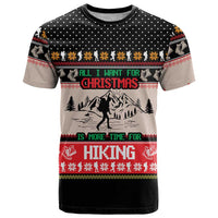 Hiking Christmas T Shirt with Mountains Trees and Winter Holiday Pattern - Wonder Print Shop
