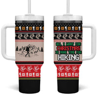 Hiking Christmas Tumbler With Handle with Mountains Trees and Winter Holiday Pattern - Wonder Print Shop