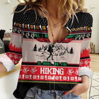 Hiking Christmas Women Casual Shirt with Mountains Trees and Winter Holiday Pattern - Wonder Print Shop