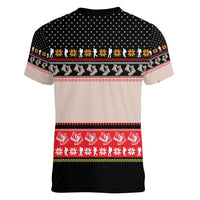 Hiking Christmas Women V-Neck T-Shirt with Mountains Trees and Winter Holiday Pattern - Wonder Print Shop