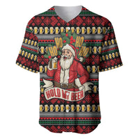 Santa Hold My Beer Christmas Baseball Jersey with Beer Mugs and Holiday Pattern - Wonder Print Shop
