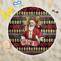 Santa Hold My Beer Christmas Beach Blanket with Beer Mugs and Holiday Pattern - Wonder Print Shop