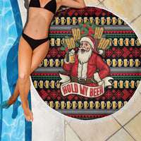 Santa Hold My Beer Christmas Beach Blanket with Beer Mugs and Holiday Pattern - Wonder Print Shop