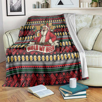 Santa Hold My Beer Christmas Blanket with Beer Mugs and Holiday Pattern - Wonder Print Shop
