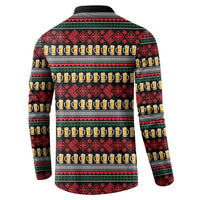 Santa Hold My Beer Christmas Button Sweatshirt with Beer Mugs and Holiday Pattern - Wonder Print Shop