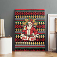 Santa Hold My Beer Christmas Canvas Wall Art with Beer Mugs and Holiday Pattern - Wonder Print Shop