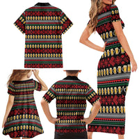Santa Hold My Beer Christmas Family Matching Short Sleeve Bodycon Dress and Hawaiian Shirt with Beer Mugs and Holiday Pattern - Wonder Print Shop