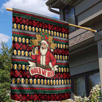 Santa Hold My Beer Christmas Garden Flag with Beer Mugs and Holiday Pattern - Wonder Print Shop