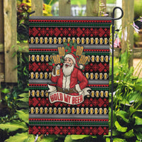 Santa Hold My Beer Christmas Garden Flag with Beer Mugs and Holiday Pattern - Wonder Print Shop