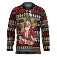 Santa Hold My Beer Christmas Hockey Jersey with Beer Mugs and Holiday Pattern - Wonder Print Shop
