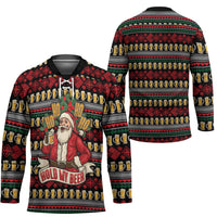Santa Hold My Beer Christmas Hockey Jersey with Beer Mugs and Holiday Pattern - Wonder Print Shop