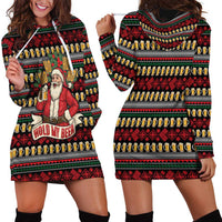 Santa Hold My Beer Christmas Hoodie Dress with Beer Mugs and Holiday Pattern - Wonder Print Shop