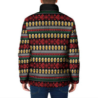 Santa Hold My Beer Christmas Padded Jacket with Beer Mugs and Holiday Pattern - Wonder Print Shop
